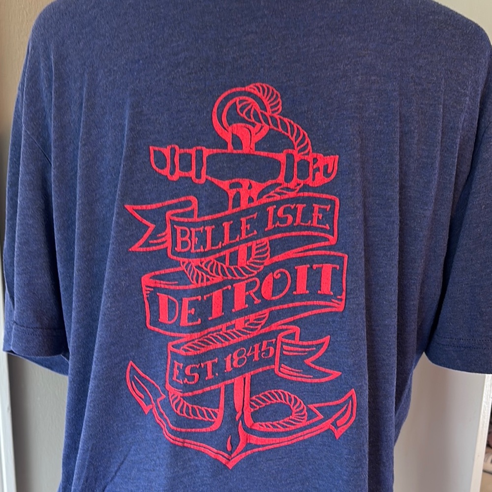 DETROIT Belle Isle Nautical Blue Sleeve Tee with Anchor Design VGUC XL